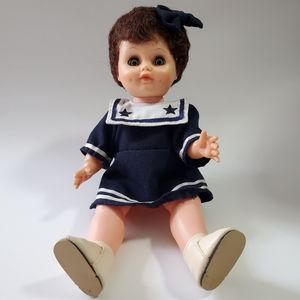 Vintage Eegee Doll Sailor Dress Brown Hair Brunette 60s 70s Collectible Toy